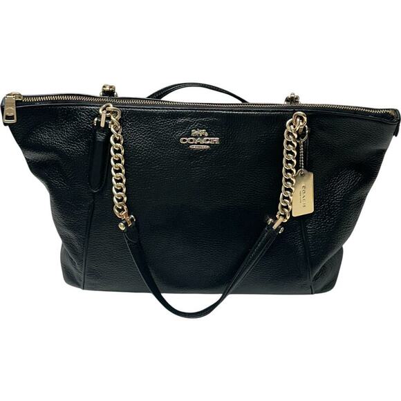 Coach Ava Leather Chain Tote Bag in Black with Gold Hardware - Picture 4 of 16